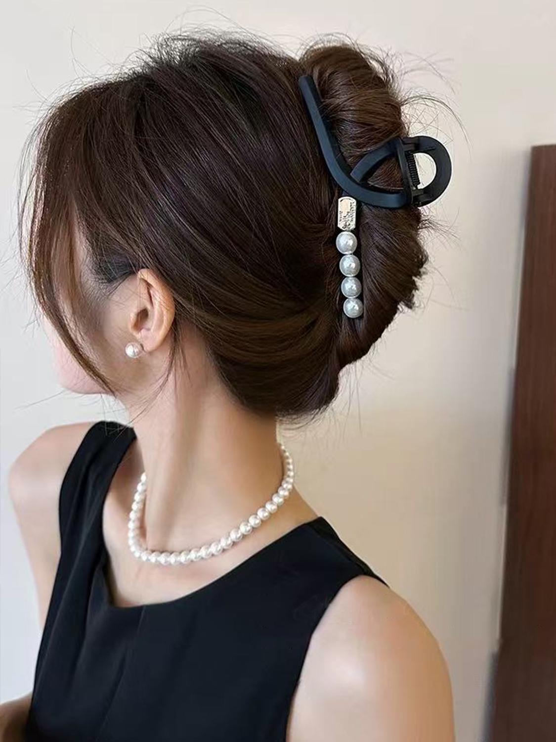 

1pc matte pearl metal hair clip, back of the head premium sense large grab clip seamless shark clip, suitable for daily use