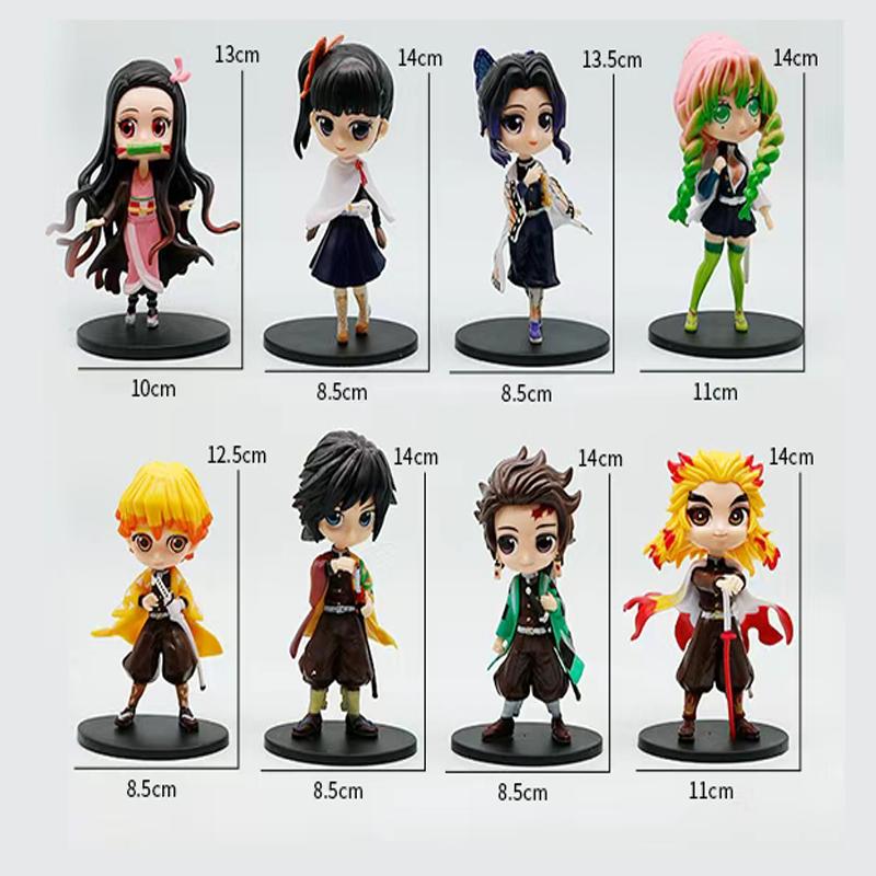 8pcs/Sets Q Posket Figure  Demon Slayer Mini Figurine Kimetsu No Yaiba Small PVC Dolls Desktop Decoration