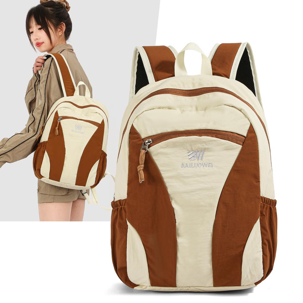 Schoolbag New Simple Sports Backpack Women's Large Capacity Lightweight Leisure Student School Bag Color Matching Versatile Portable Backpack