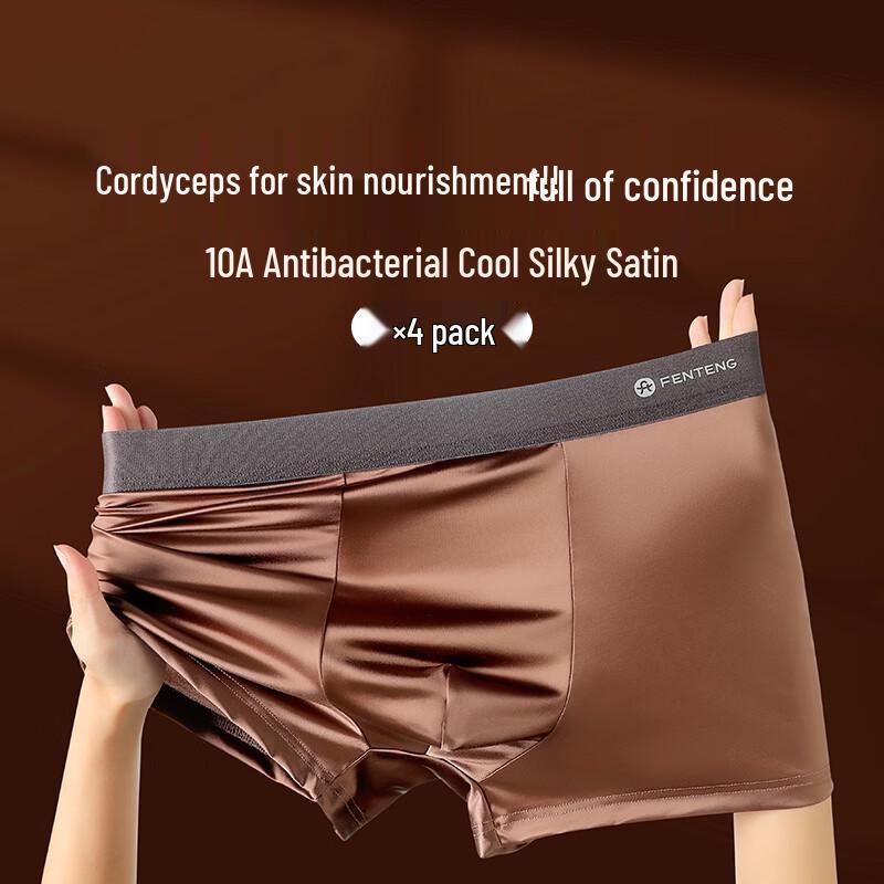 Fenteng Men's Antibacterial Silk-Lined Breathable Boxer Briefs 4-Pack