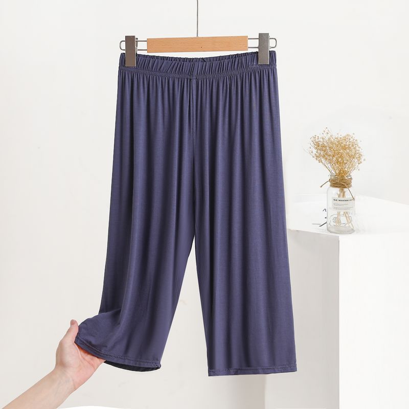 

Modal Thin High Waist Loose Pure Color Knee Pants Gray Blue 2XL(145-160)