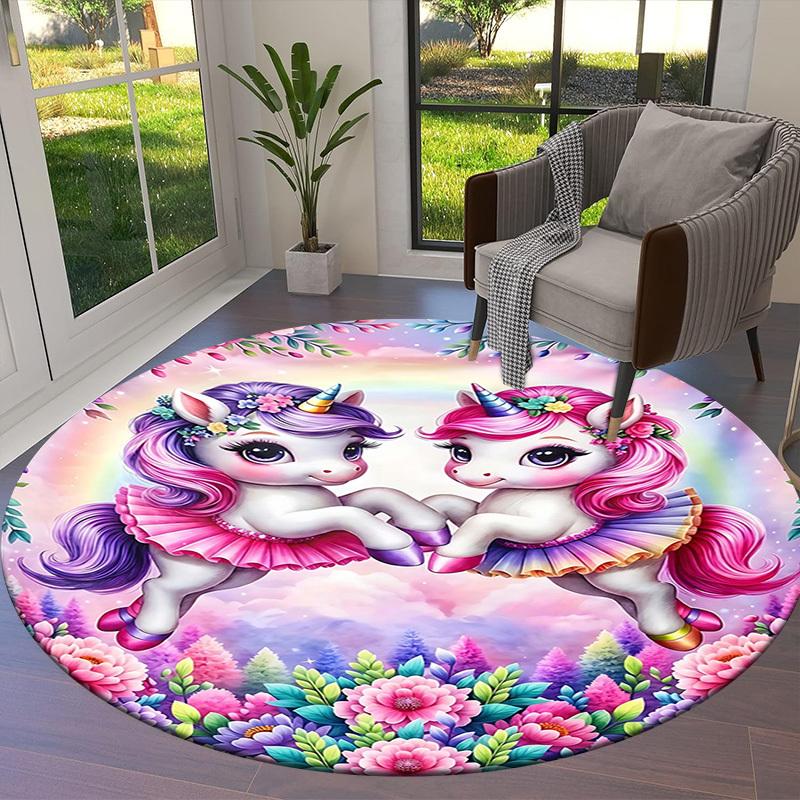 1 Stück Einhorn rutschfester runder Teppich für den Boden, Büro, Familie, Schlafzimmer, großer Teppich, Teppiche für den Innenbereich, strapazierfähiges Polyester H0394