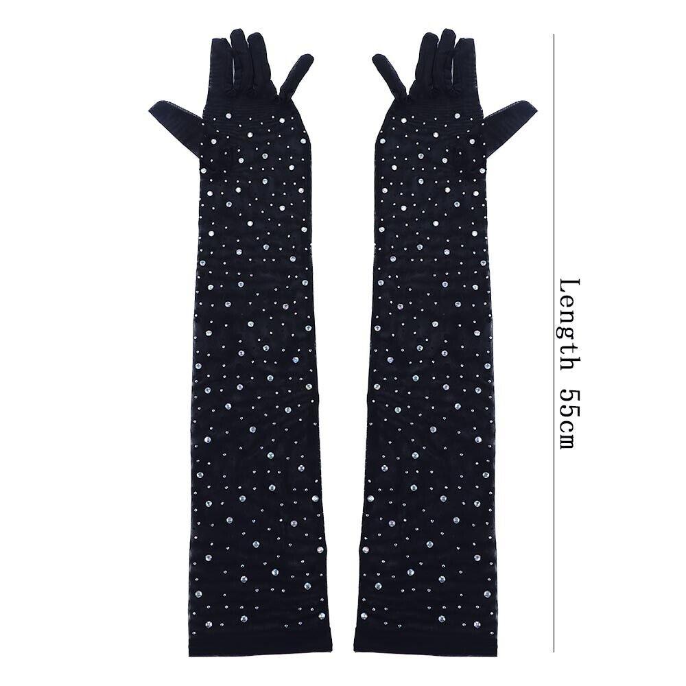 Fashion Shiny Crystal Sun Protection Mittens Transparent Mesh Long Gloves Anti-UV Breathable Women Driving Gloves Women