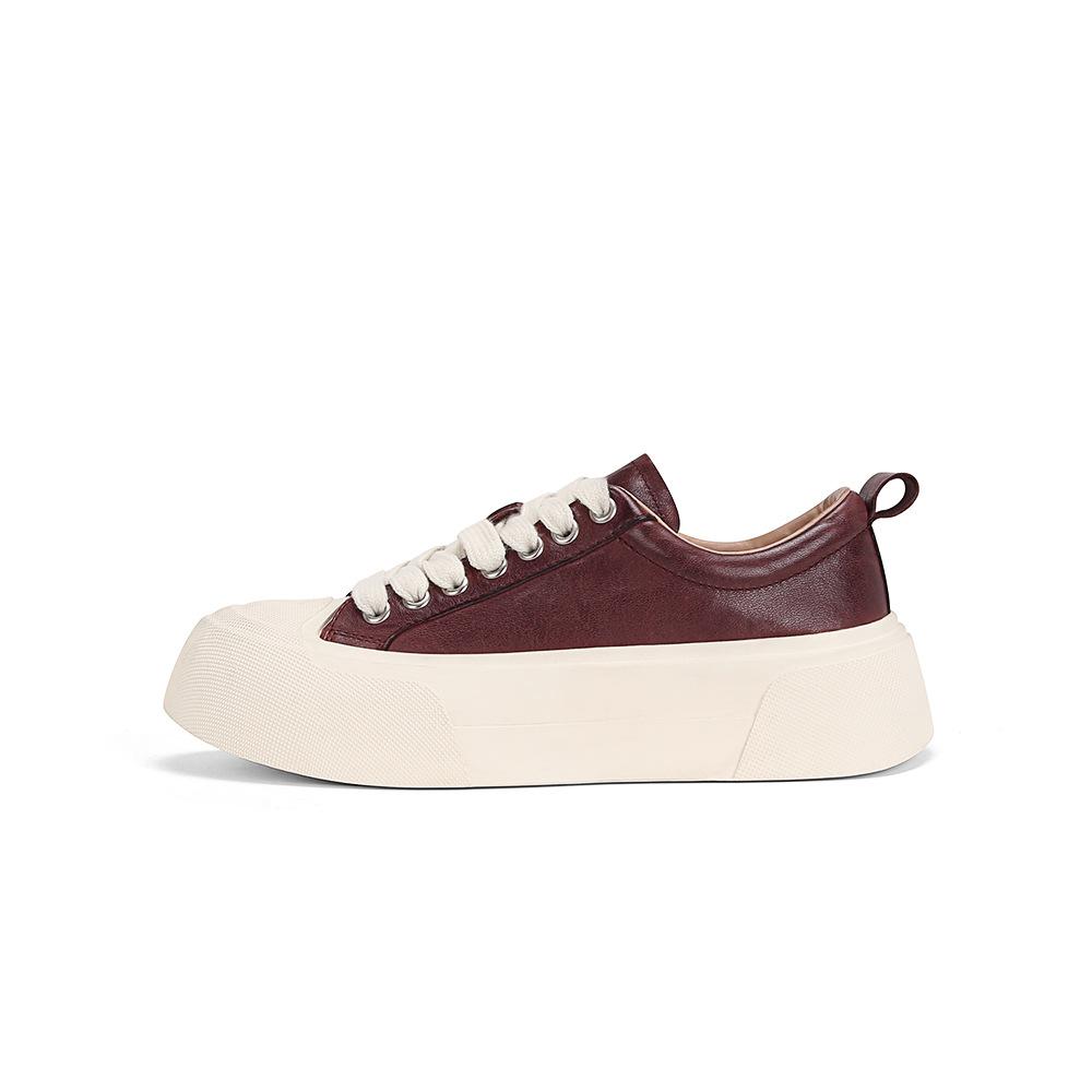 Cowhide version~ Su Yinyin has the same washed horse skin muffin thick-soled sports and leisure board shoes for women's inner height increase white sh