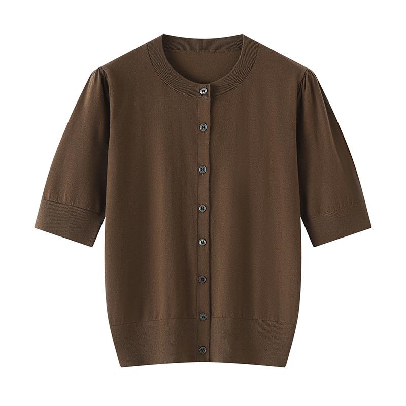 Spring/Summer Women's Silk-Like Round Neck 5-Point Sleeve Cardigan