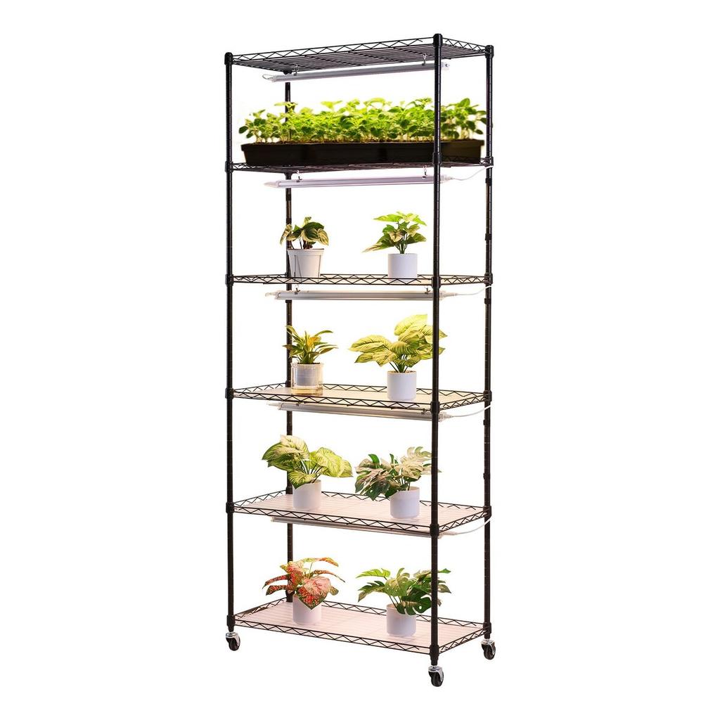 Plant Shelf with Grow Light, 6-Tier Indoor Plant Stand, 180cm Tall Plants Display Rack with Wheels & 4/9/14H Timer, 150W 3-Color Full Spectrum Grow