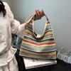 Bohemian Style Weave Straw Bag Large Capacity Hollow Tote Bag Simple Rainbow Beach Bag  Vacation