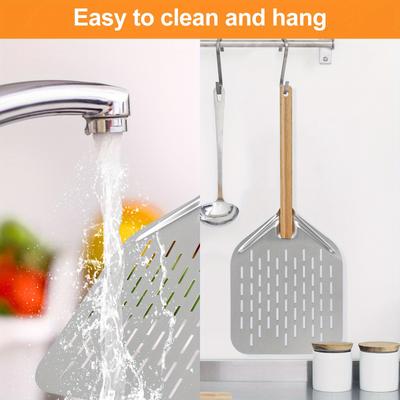 12Inch Pizza Peel Aluminium Alloy Pizza Shovel Non-Stick Perforated Pizza Shovels for Homemade Baking Pizza Bread Kitchen Gadget