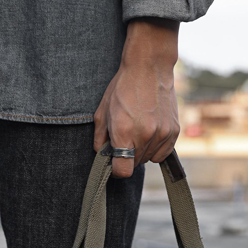 Retro Wave Traces Ring For Men Zinc Alloy Color Punk Gothic Hiphop Open Ring Trendy Accessories Handmade Copper Zircon Unisex Gift