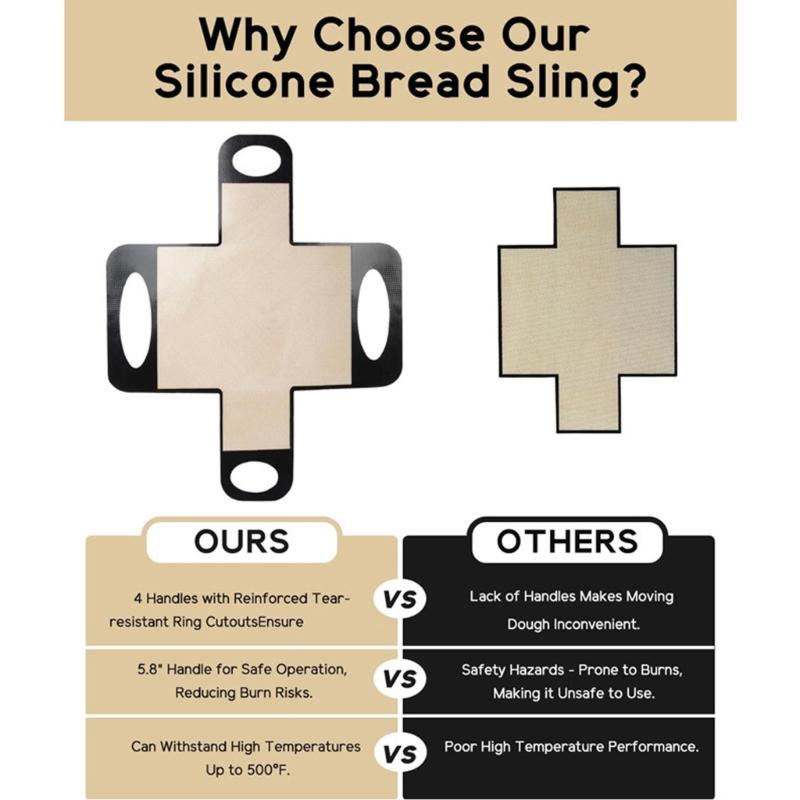 2Pcs Nonstick Silicone Baking Mats Heat Resistant Bread Slings Lifter Loaves Pan Liner Multipurpose Dough Transfer Tool