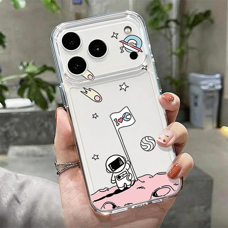 Shockproof Clear TPU Case For iPhone 17 16 Pro 15 14 13 12 Pro Max 11 Transparent Silicone Cartoon Astronaut Pattern Phone Cover
