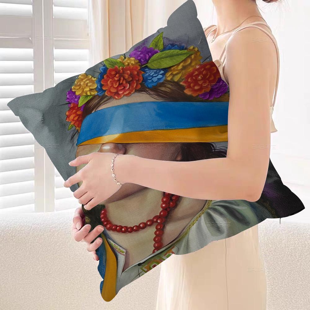 U-Ukraine-Flag Girl Pattern Pillow Gifts Home Office Furnishings Bedroom Sofa Car Cushion Cover Case 45x45cm