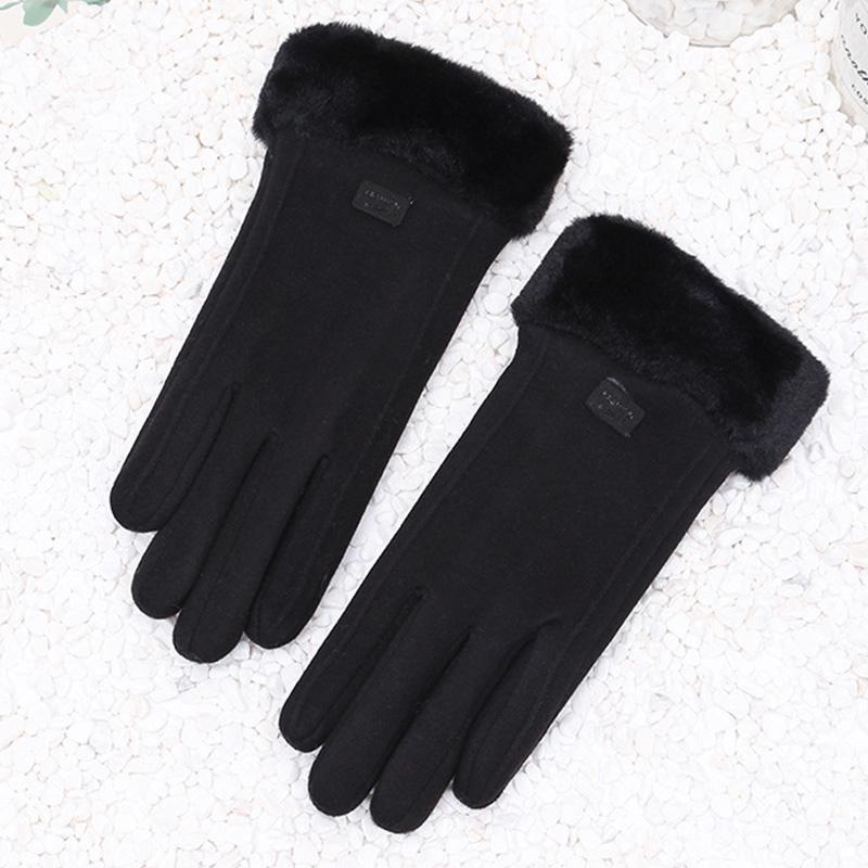 

Korean Version Thick Velvet Touch Screen Cold and Wind Resistance New Electric Bike Women Riding Warm German Velvet Gloves One Size чорний