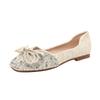 New Square Head Flats, Rhinestone Pearl Bow Single Shoes, Large Size 40-43.