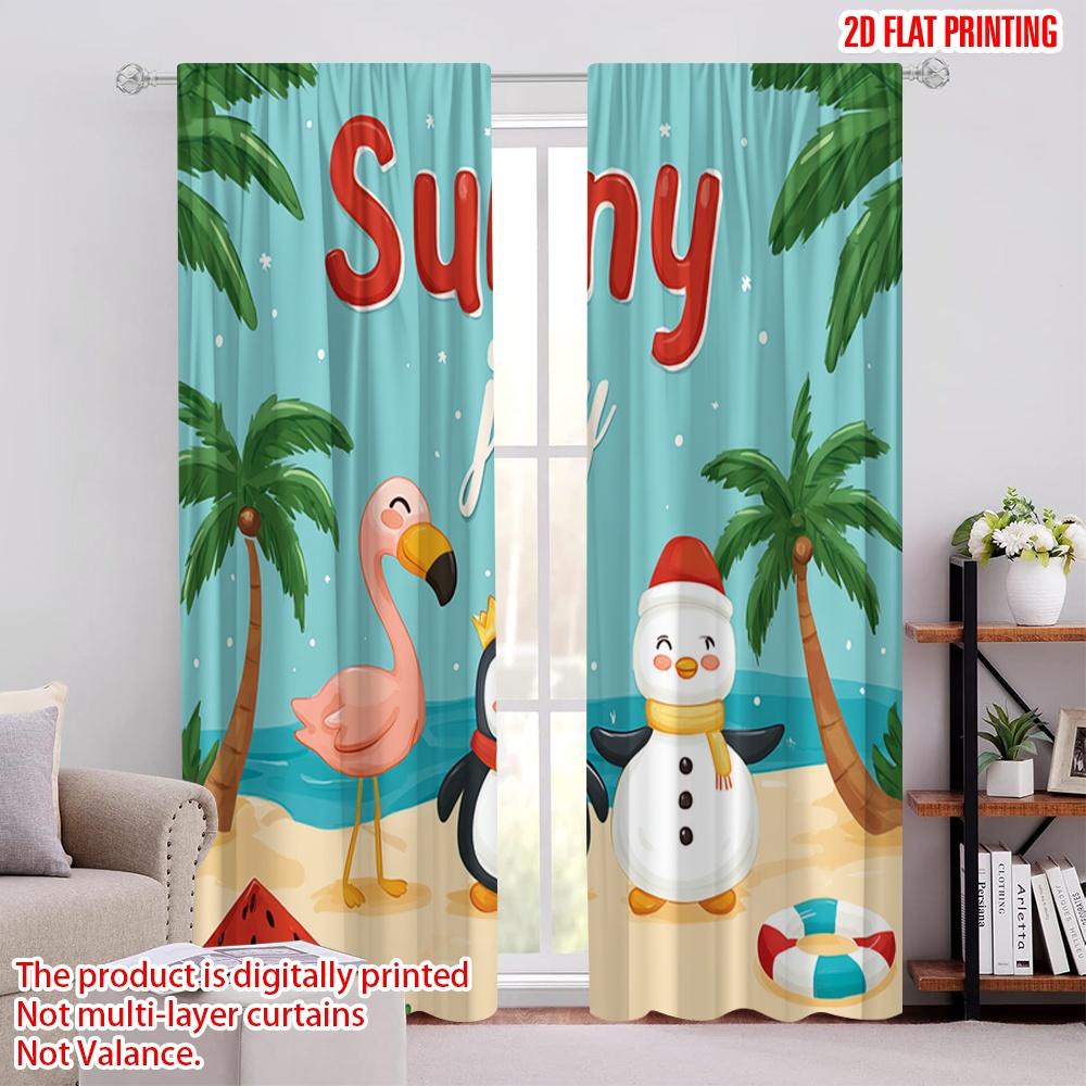 2pcs,2D Plane Printing Minimalist Curtains Flamingo & Snowman Tropical Ocean 100% Polyester (without Rod) Art Deco Festive