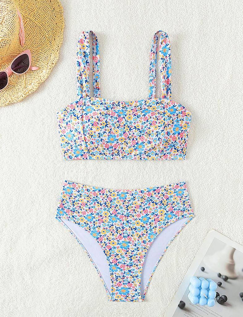 Women's Swimsuit Small Floral Sexy Backless High Waist Bikini Beachwear Bathing Suits