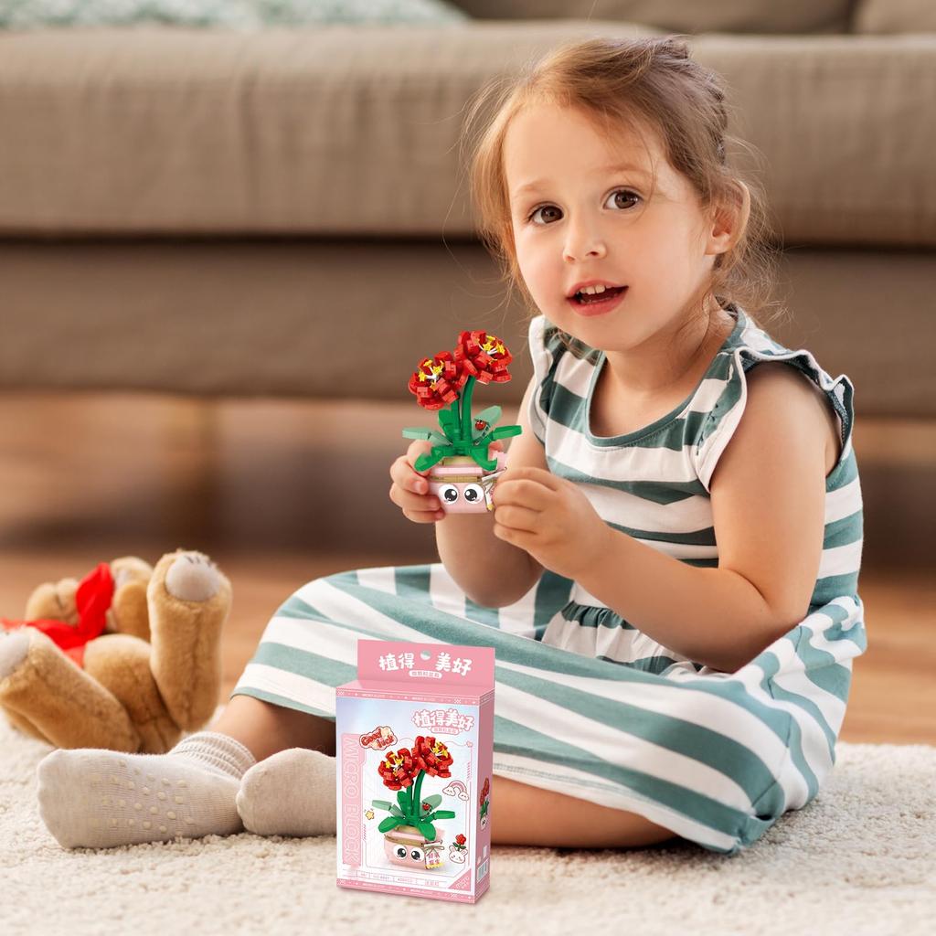 MEIEST Mini Blumen Sukkulenten Bonsai Bausteine, Simulation Topfpflanze Partikel Pflanzensammlung Konstruktion Bausteine Spielzeug, Zuhause