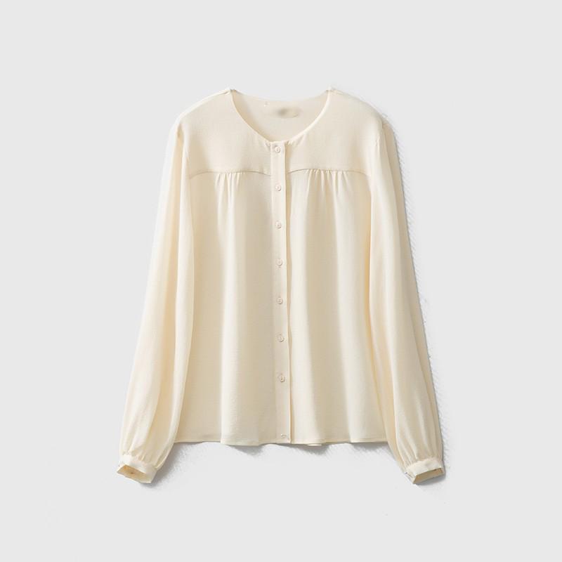 2024 Spring Heavyweight 23 Momme Long-Sleeved Round Neck Top - 100% Mulberry Silk Crepe