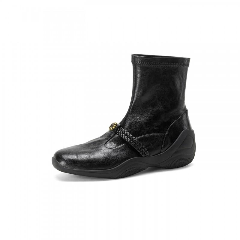 3cm Womens British Style Stretch Ankle Boots Round Toe Platform Slip-On Short Fall Winter
