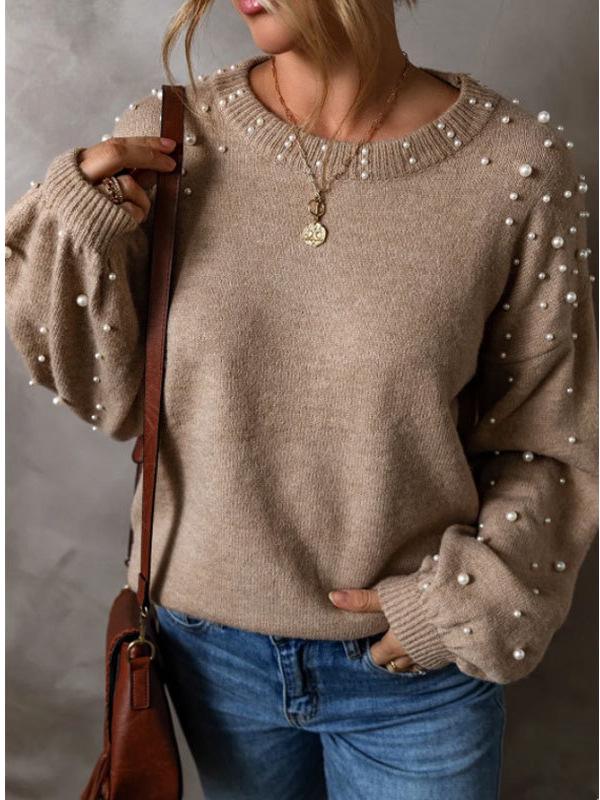 Yangyang Plus Size Loose Long Sleeve Beaded Round Neck Women's Sweater - Autumn/Winter New European & American Style