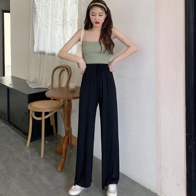 High Waist And Wide Leg Pants Women's Summer Drop Feel Relaxed Straight Tube Casual Pants
