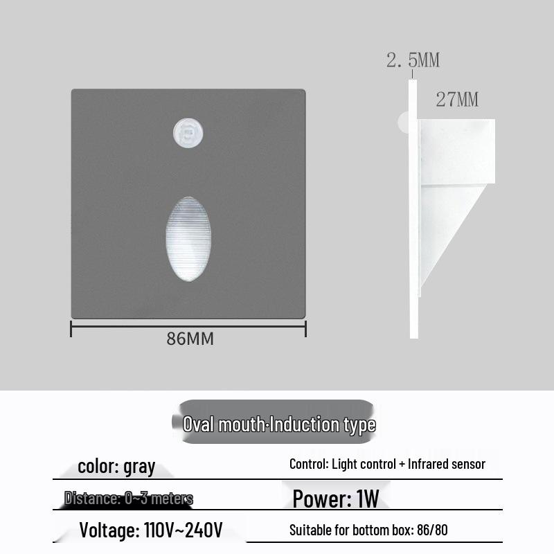 Ultracienka lampka nocna z czujnikiem magnetycznym do wbudowania typu 86 na schody i korytarze