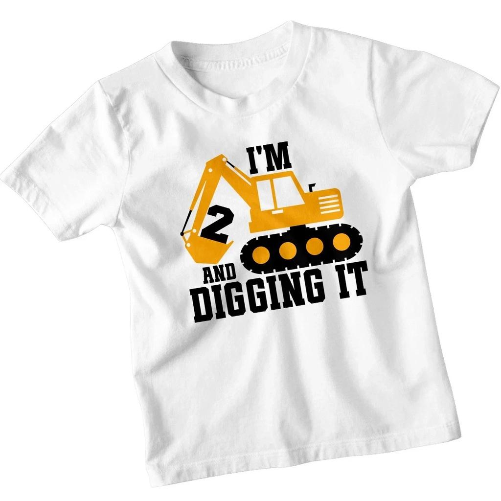 Im 2 And Digging It Kids T-Shirt Construction Boys Girls 2nd Birthday Outfit