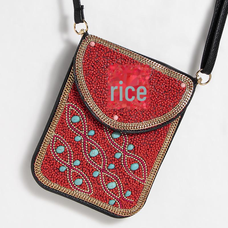 Exquisite Bohemian Style Crossbody Bag with Rice Beads, Shells, and Flowers
