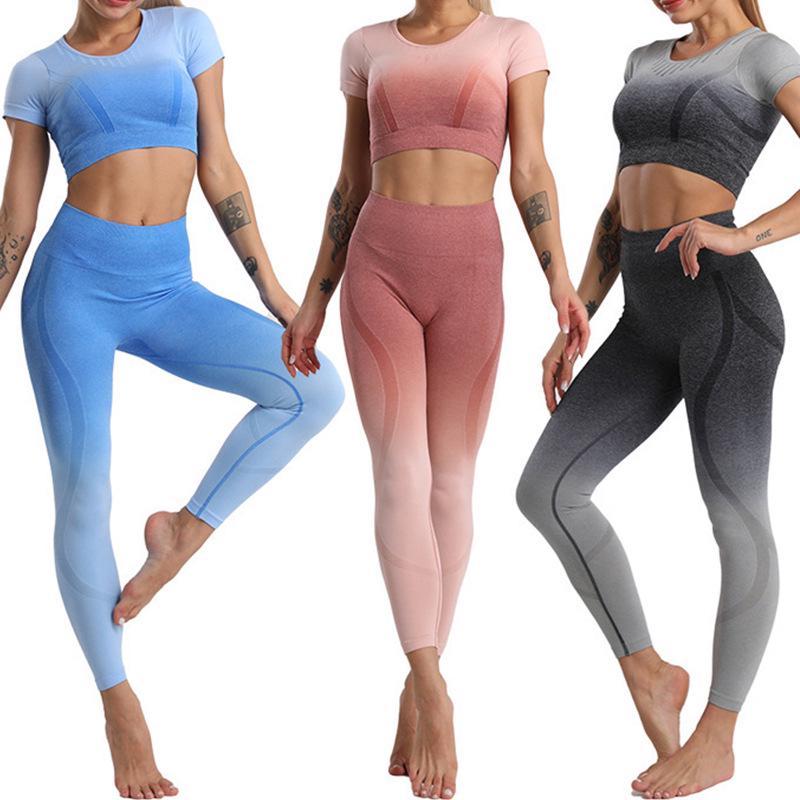 European & American Tie-Dye Seamless Gradient Yoga Suit - High-End Women's Tight Fit Sports Set