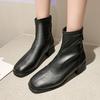 Fashion Women Artificial Leather Solid Color Thick Sole Square Heels Zipper Short Booties Square Toe Shoes Boots Size 6 Women