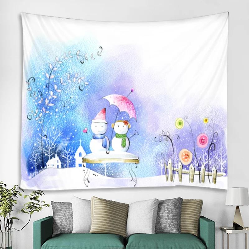 Winter Theme Snowman Christmas Tapestry Wall Blanket Wall Hanging for Home Bedroom Living Room Party Decoration New Years Gift