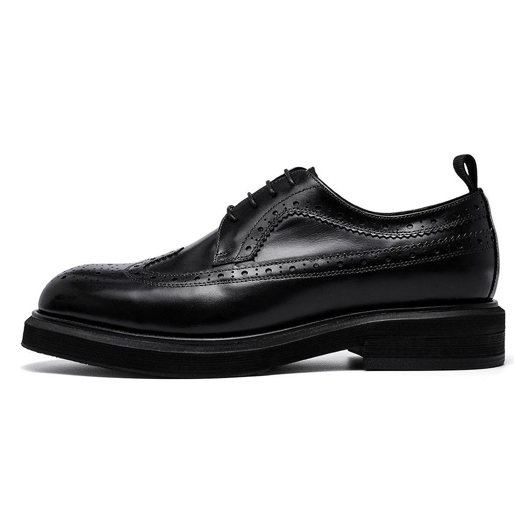 Round Head Block Men'S Leather Big Head Business Casual Shoes First Layer Cowhide Leather Shoes Thick Sole Increase