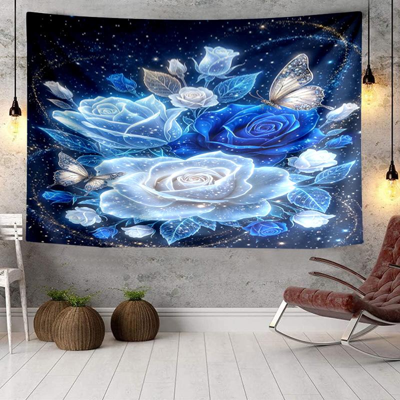 Glowing Butterflies And Roses Tapestry Room Decoration Wall Hanging for Living Room Bedroom, dormitory, Birthday and Christmas gifts