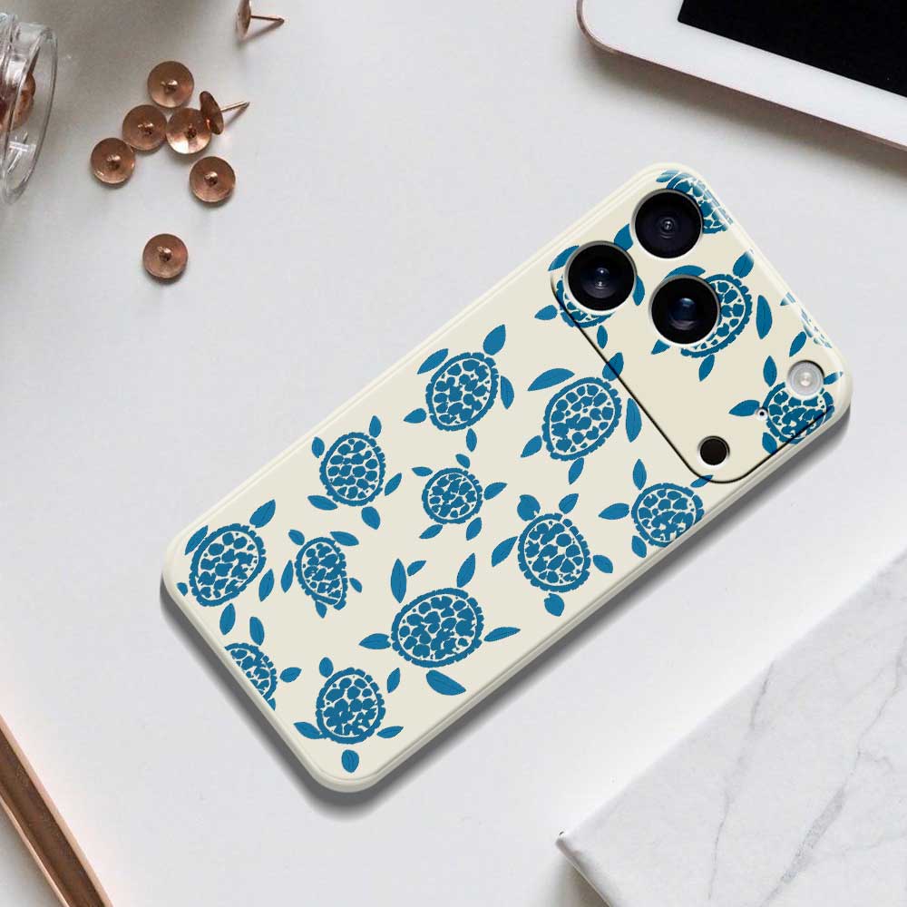 For iPhone 17 Pro Max Case Blue Turtle Pattern Printing Straight Edge TPU Phone Back Cover