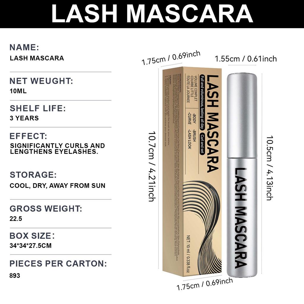 Cross-Border Volumizing & Curling Mascara 10ml, Waterproof Smudge-Proof, Long-Lasting