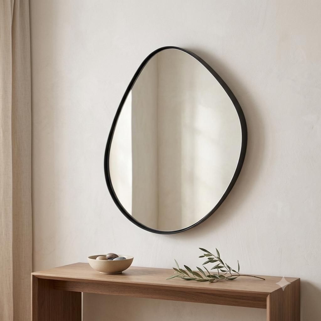 Organic Pebble Wall Mirror | Black Metal Frame 130cm