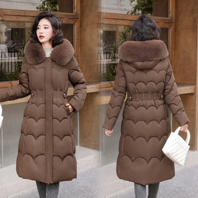New Cotton-padded Women's Medium and Long Korean Version Thickened, Slim, Thin and Warm, Fashionable Big Fur Collar Cotton-padded Women's