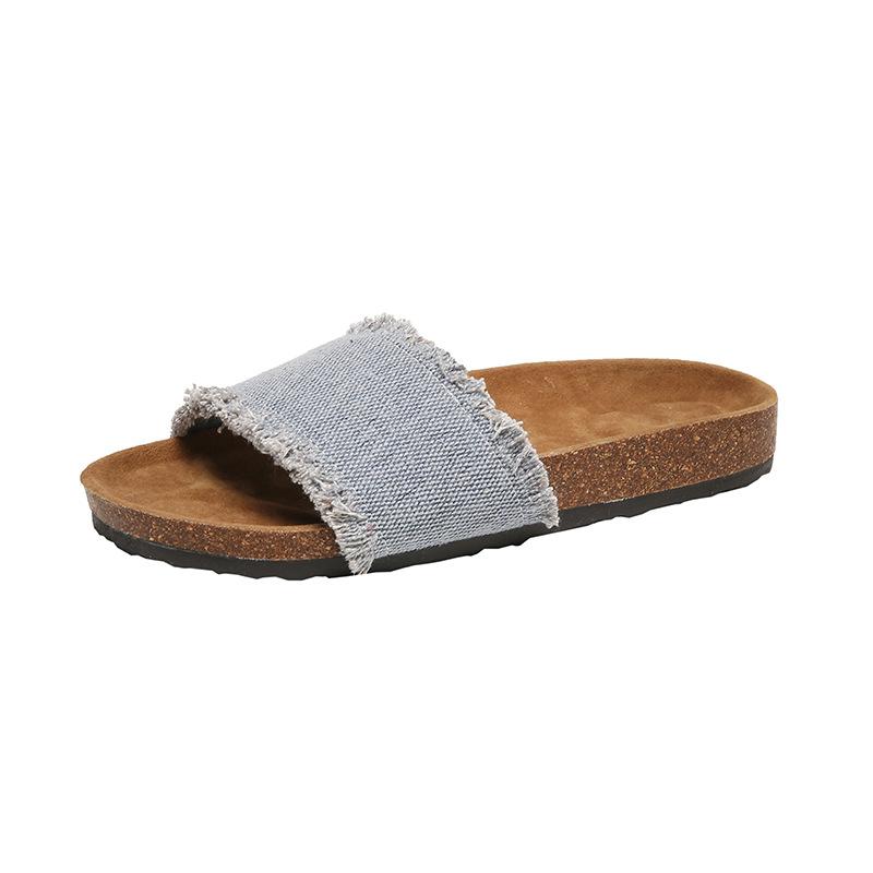 2025 Foreign Trade Slippers Women Wear Denim Cross-double Buckle Beach Sandals and Boken Soft Slippers