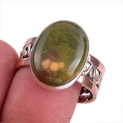 Bague Bijou Bicolore en Argent Sterling 925 Pierre Gemme Jaspe Océanique Naturel S.9 l7I96