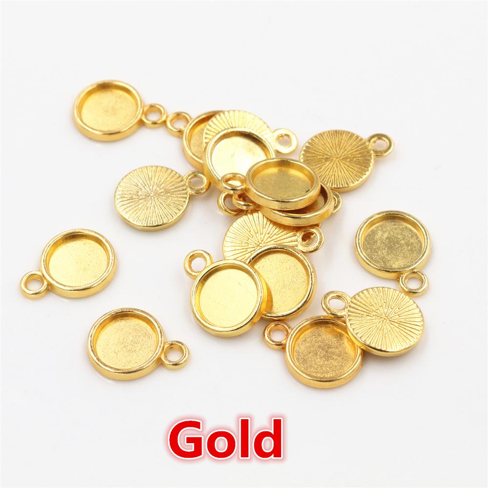 50pcs 8 10mm Inner Size Classic 7 Colors Plated One Sided Single Hanging Simple Style Cabochon Base Setting Charms Pendant