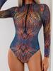 Women's Long Sleeve Zipper One-Piece Swimsuit - European & American Racing Surfwear Bikini