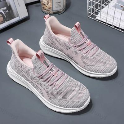 Thick-soled Women's Casual Sports Shoes Mesh Breathable Wear-resistant Lace Up Soft-soled Comfortable Running Women's Shoes