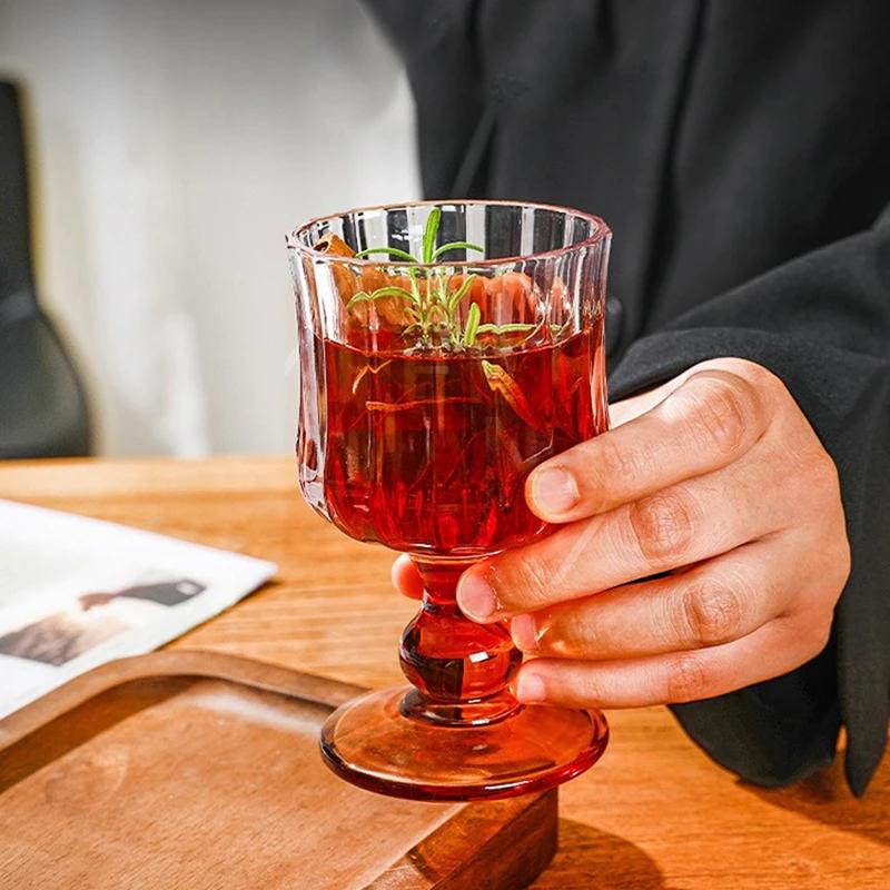 Glass Pleated Wine Goblet Champagne Cocktail Glass Bar Party Supplies Sglass Whiskey Juice Drink Glass Retro Transparent