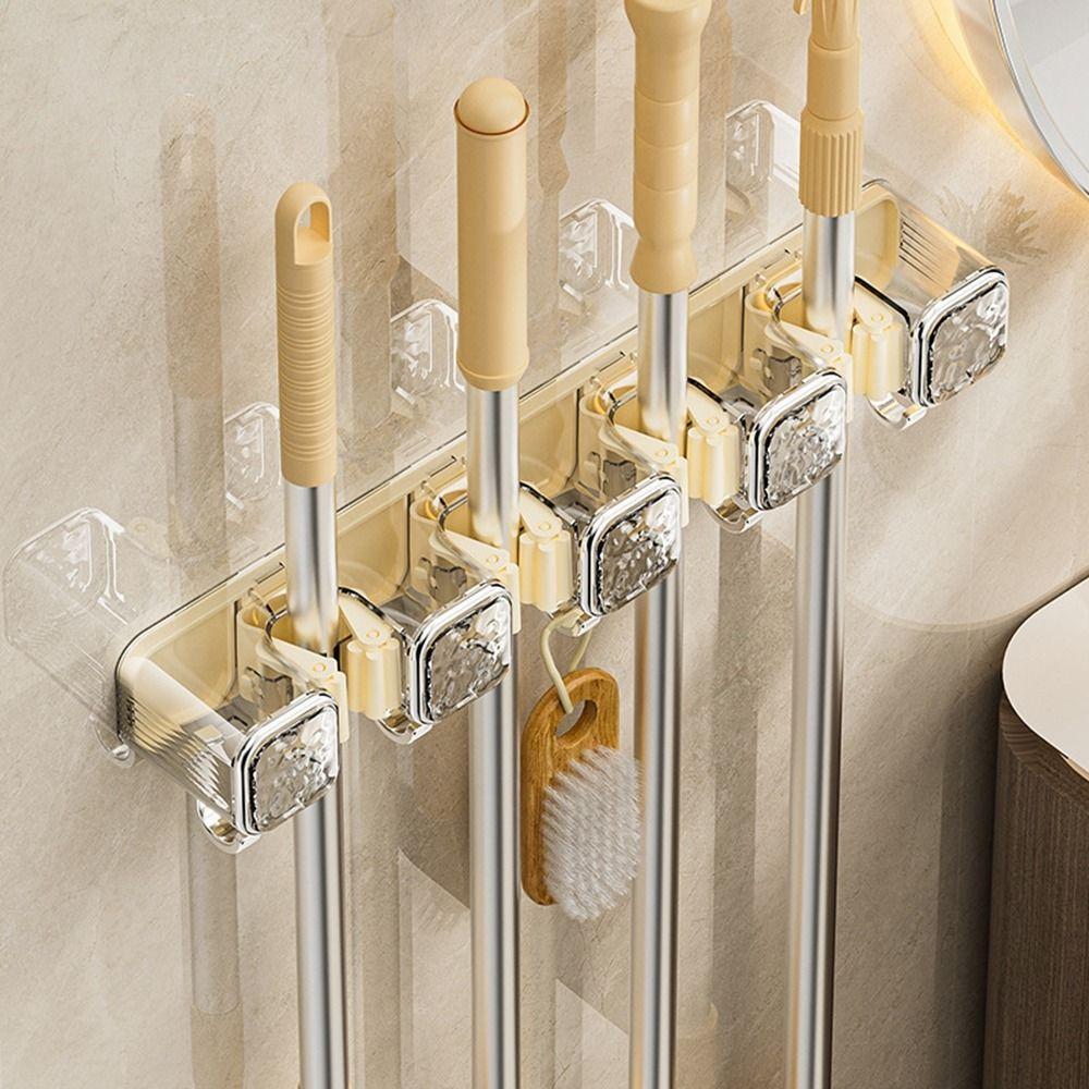 Plastic Broom Mop Holder No Drilling Broom Hanger Multifunctional Mop Holder Rack  Kitchen