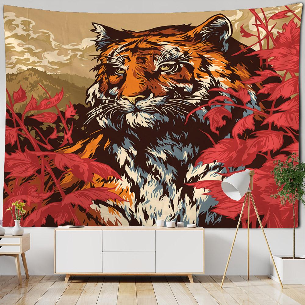 Tiger art tapestry, animal illustration wall hanging cloth, home wall decoration background cloth dormitory living room bedroom