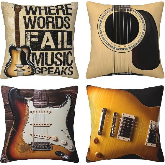 Set of 4 Throw Pillow Covers Vintage Music Cassette Tape Sound Magnetic Tape Vinyl Records Symbol Decorative Pillow Cases Home Decor 18x18 inches