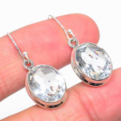 Natural Crystal Quartz Gemstone 925 Solid Sterling Silver Earring 1.25" g8U44