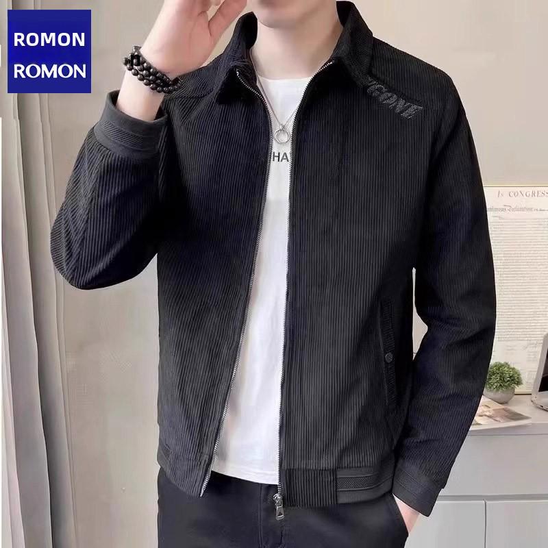 Romon Men's Corduroy Lapel Jacket - 2025 Trendy Spring/Autumn Casual Business Coat