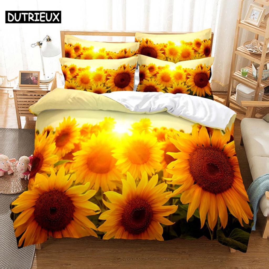 Sunflower Bedding Set Bed Linens Duvet Cover Quilt Comforter Pillow Case 3D HD Double Full King Queen Twin Bedroom 3PCS 2PCS