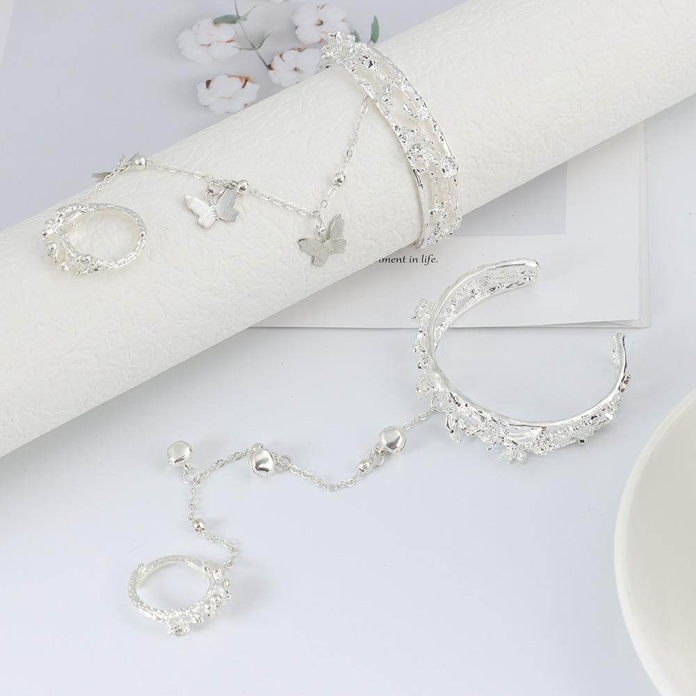 Chinese Antique Style Charm Bracelet Ring Bangle Adjustable Opening Butterfly Bells Ring Bracelet